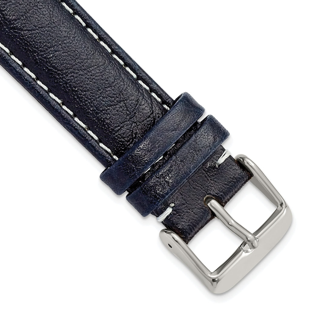 Navy Leather Sport Watch Band with White Stitching, 20mm