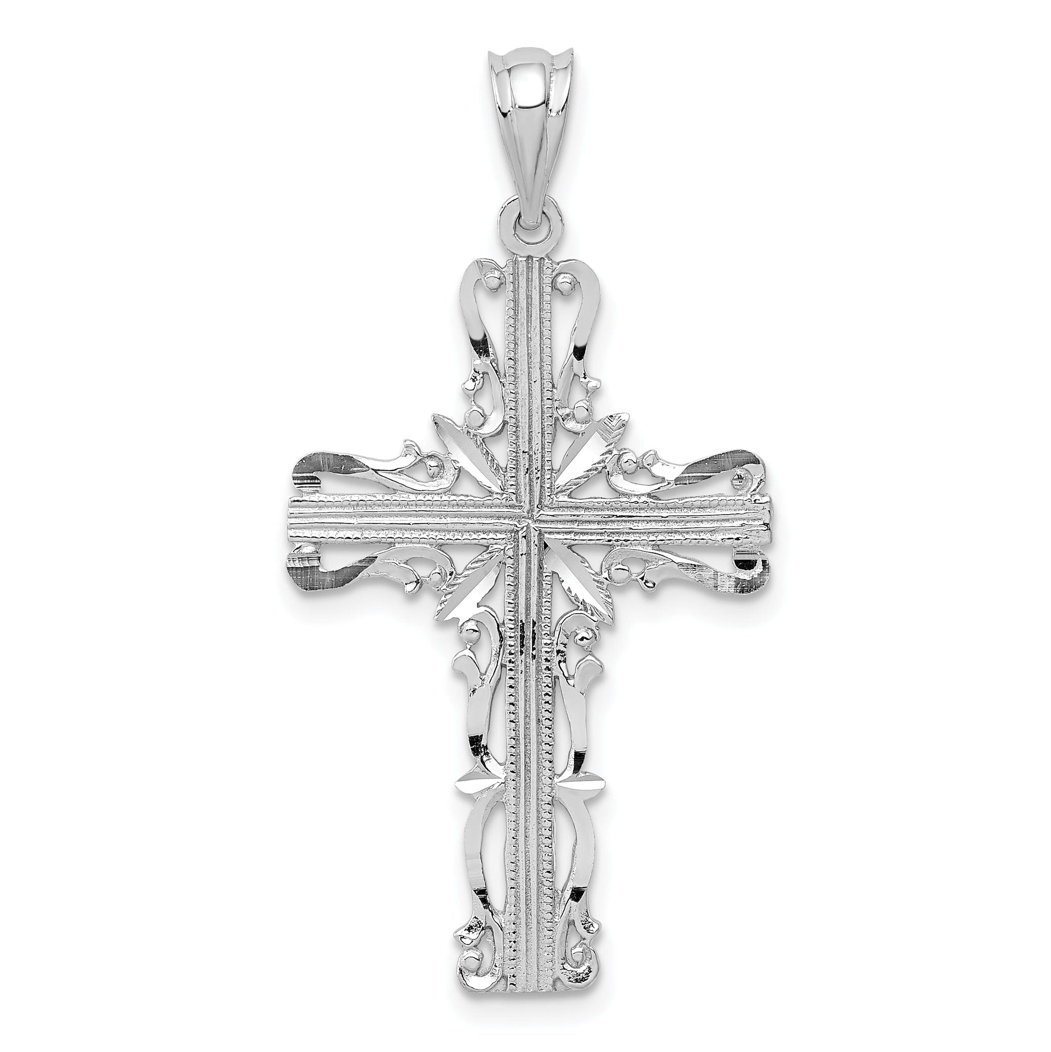14K White Gold Latin Cross Pendant with Polished Diamond-Cut Finish  Elegant, Tarnish-Resistant Design Main image