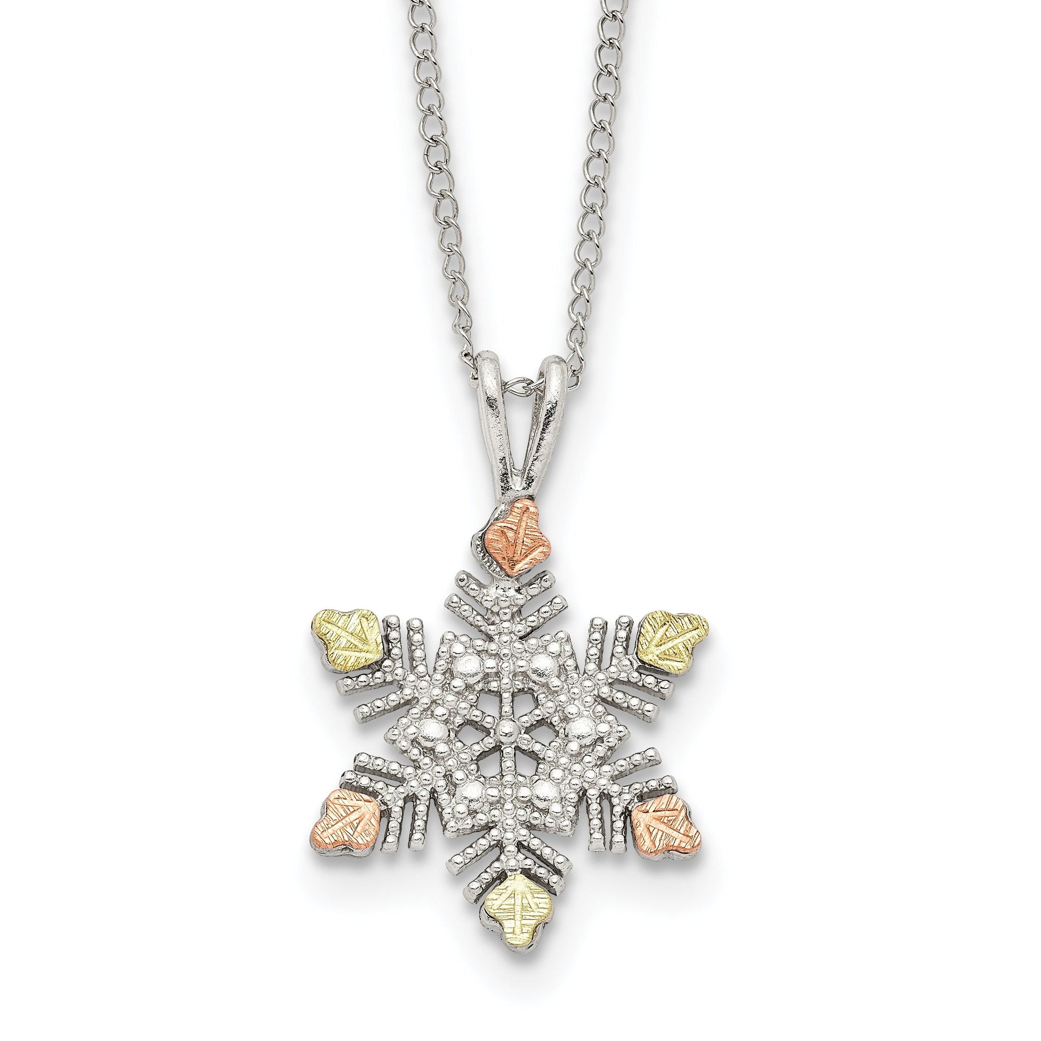 Landstrom's Sterling Silver Necklace with 12K Rose and Green Gold Snowflake Pendant