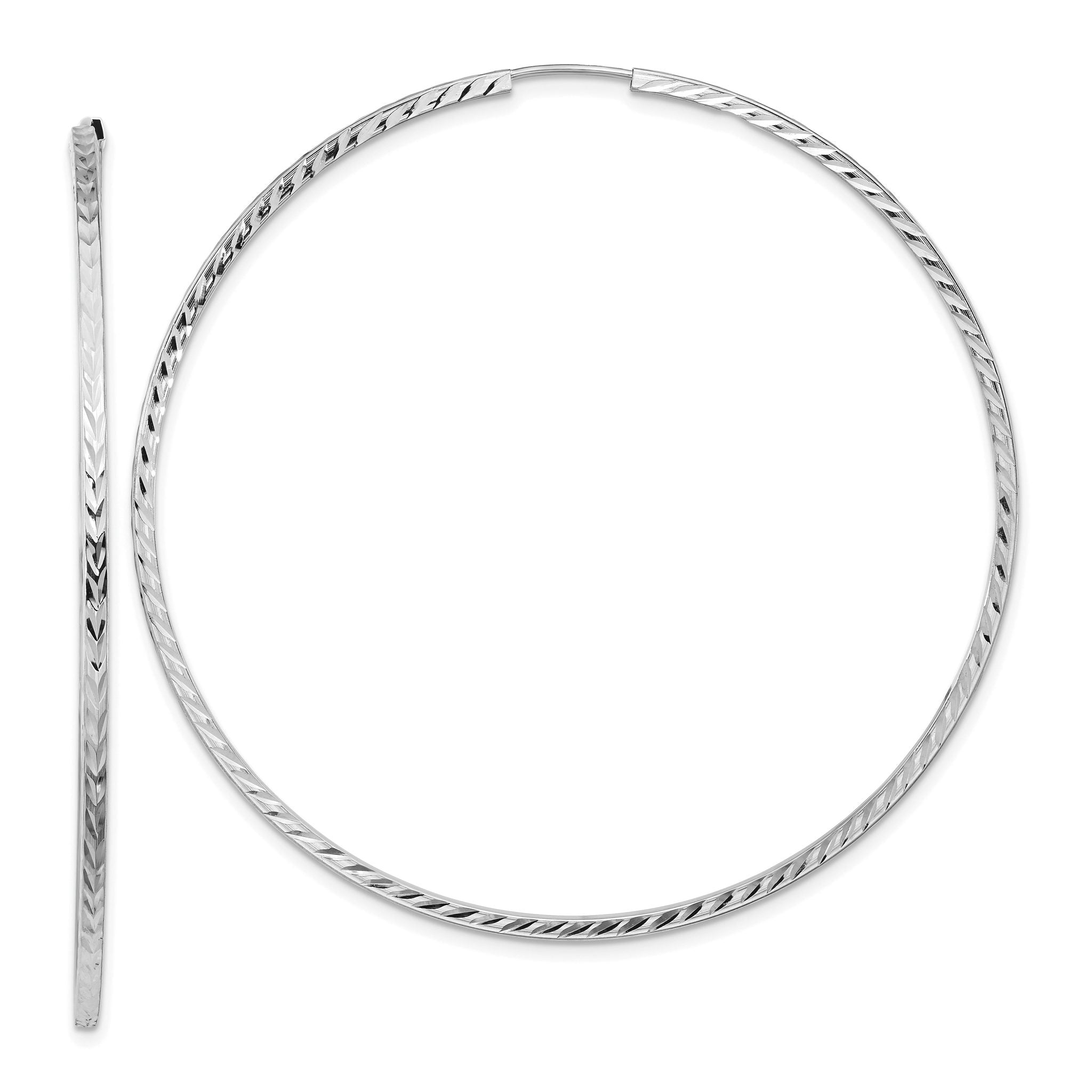 14k White Gold Diamond-cut Square Tube Endless Hoop Earrings Main image