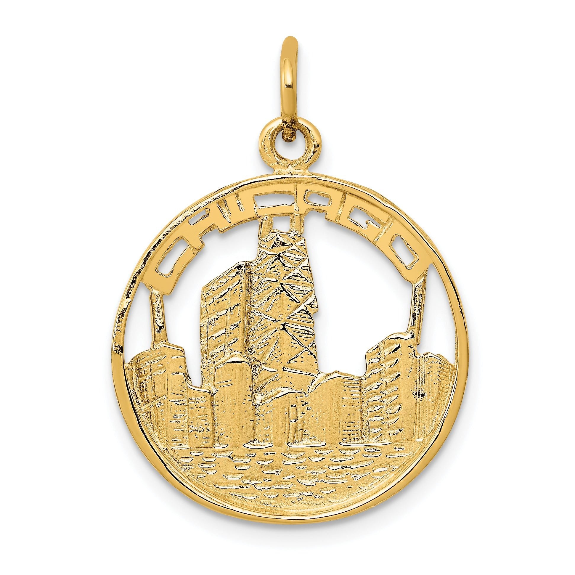 14K Gold Chicago Skyline Charm with Polished Finish Main image