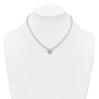 Sterling Silver Polished Fancy Engravable Heart Disc on Rope Chain 16 Inch with 2 Inch Extension Necklace