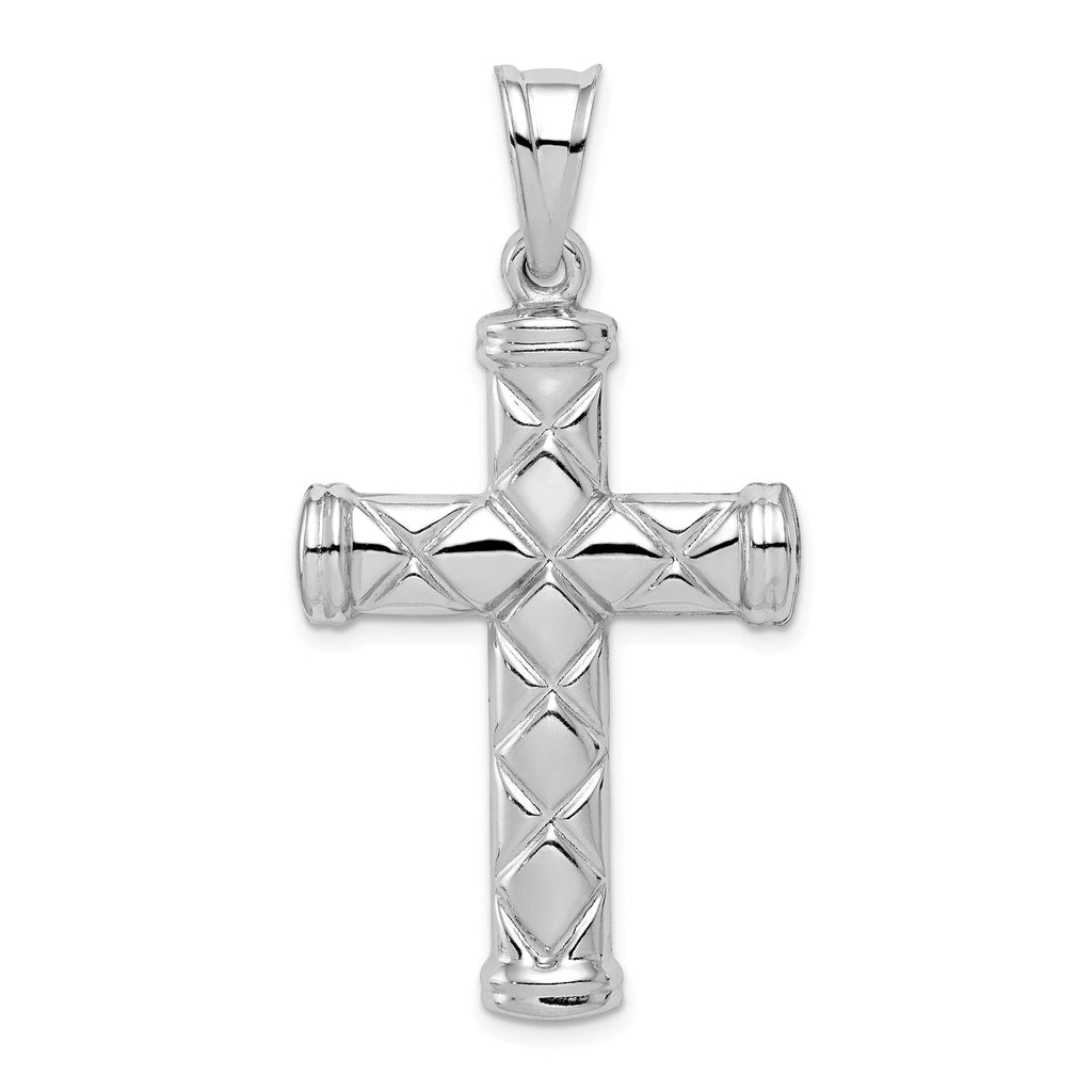 Sterling Silver 925 Polished 3D Latin Cross Pendant Rhodium-Plated