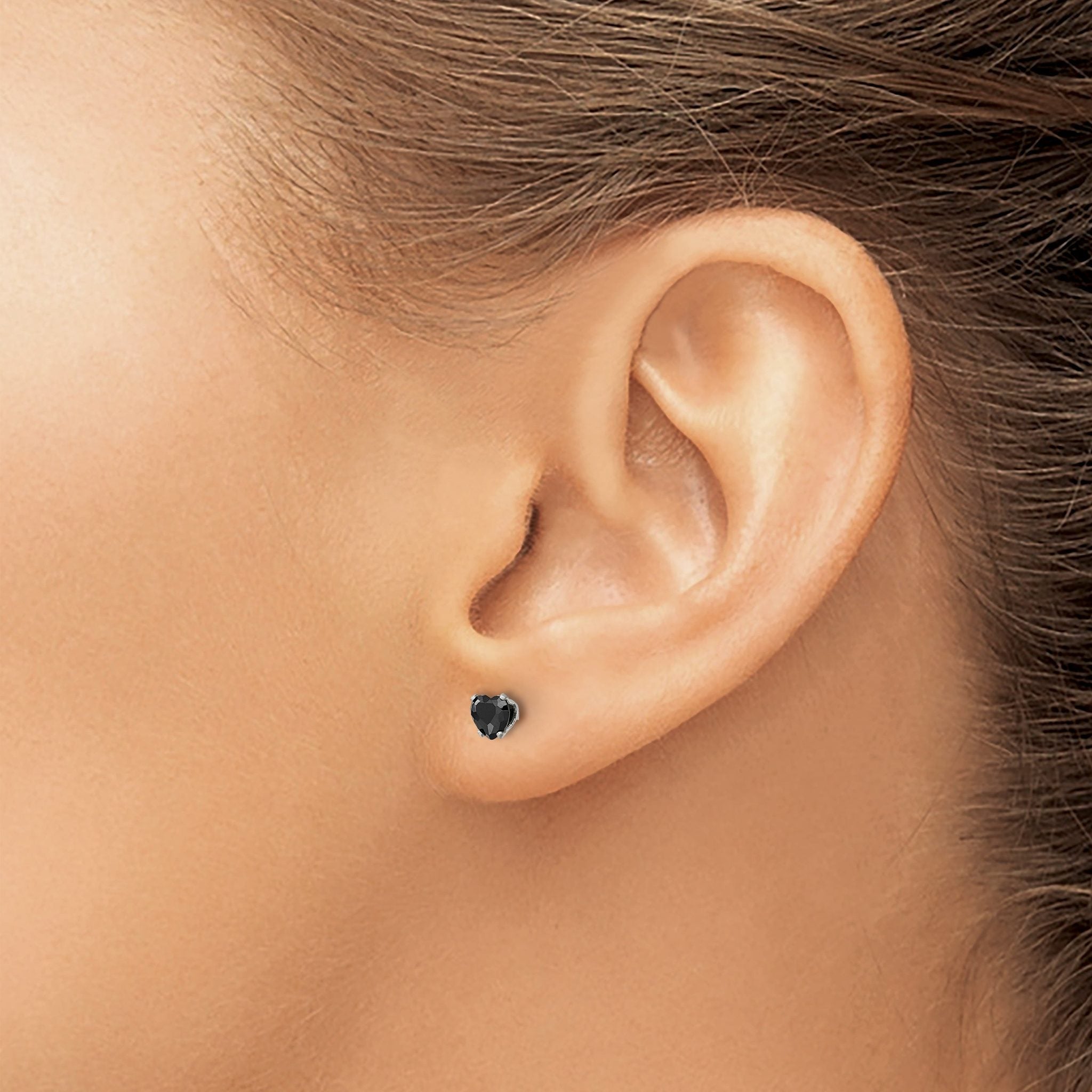 Stainless Steel Polished Heart Black Cubic Zirconia Stud Earrings
