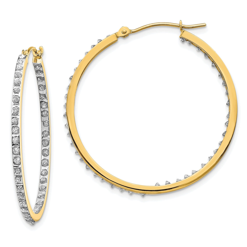 14K Gold Diamond Fascination Hoop Earrings with Polished Finish 35mm