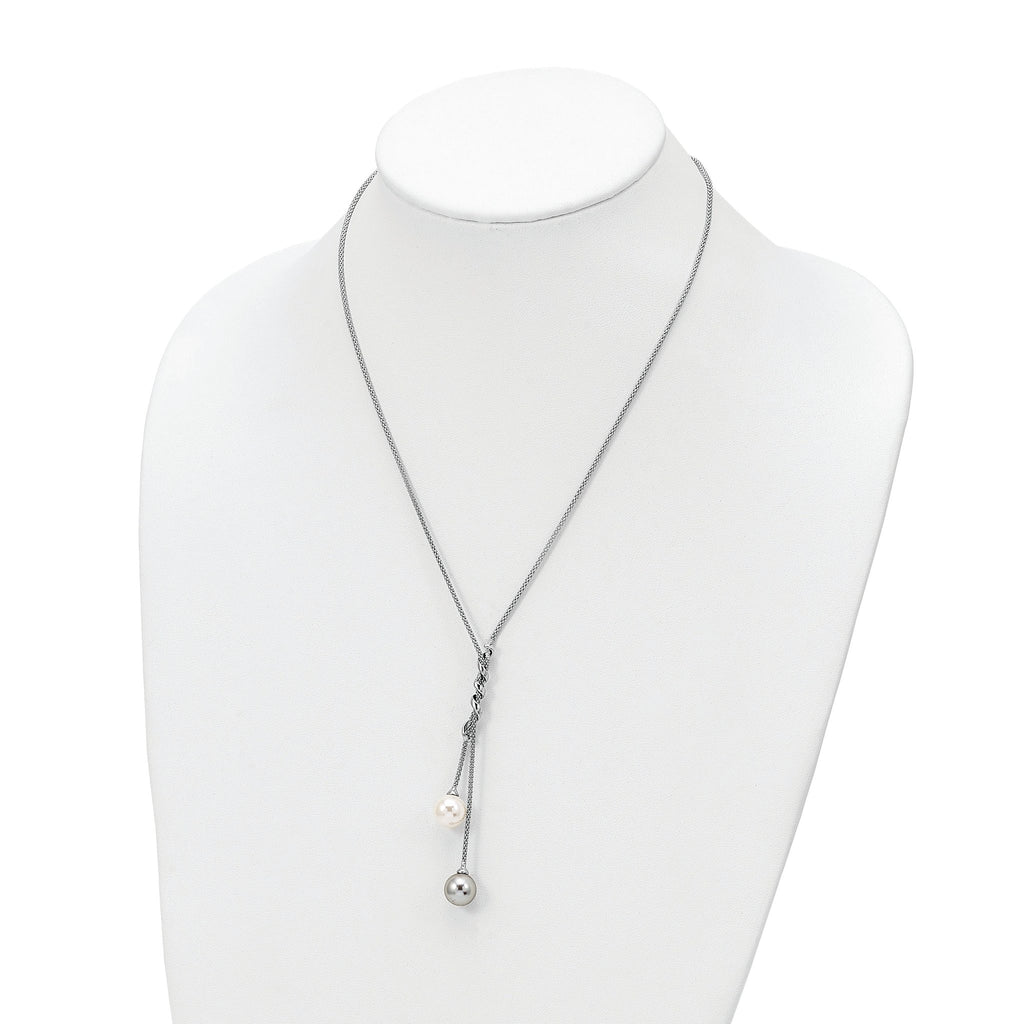 Sophia Jewelers Sterling Silver Shell Pearl Necklace with Rhodium-Plated Beads