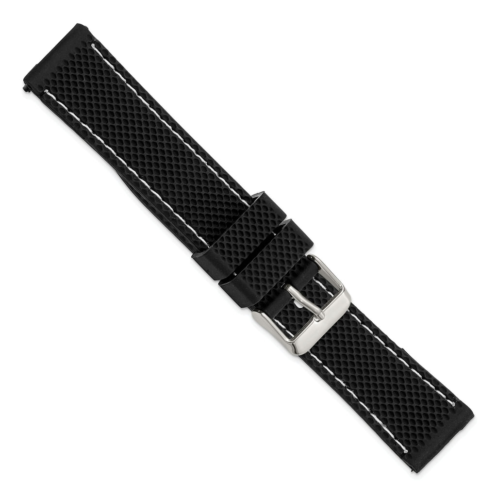 Textured Silicone Watch Band in Black with Silver-Tone Buckle, 20mm