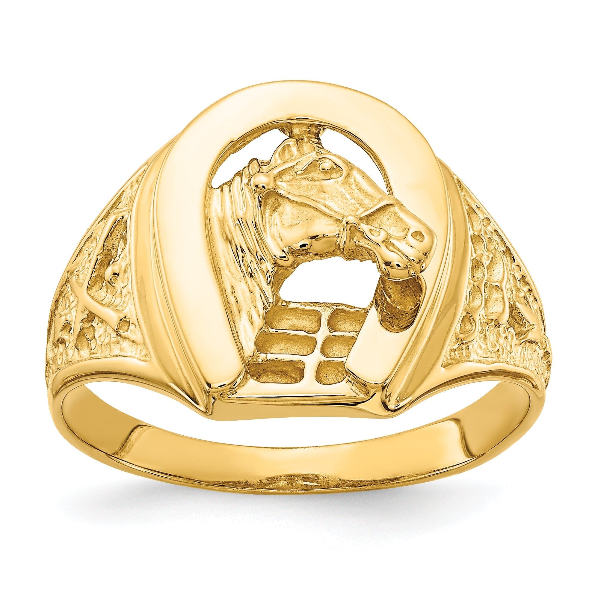 14k Polished Horseshoe with Horse in Center Ring Main image