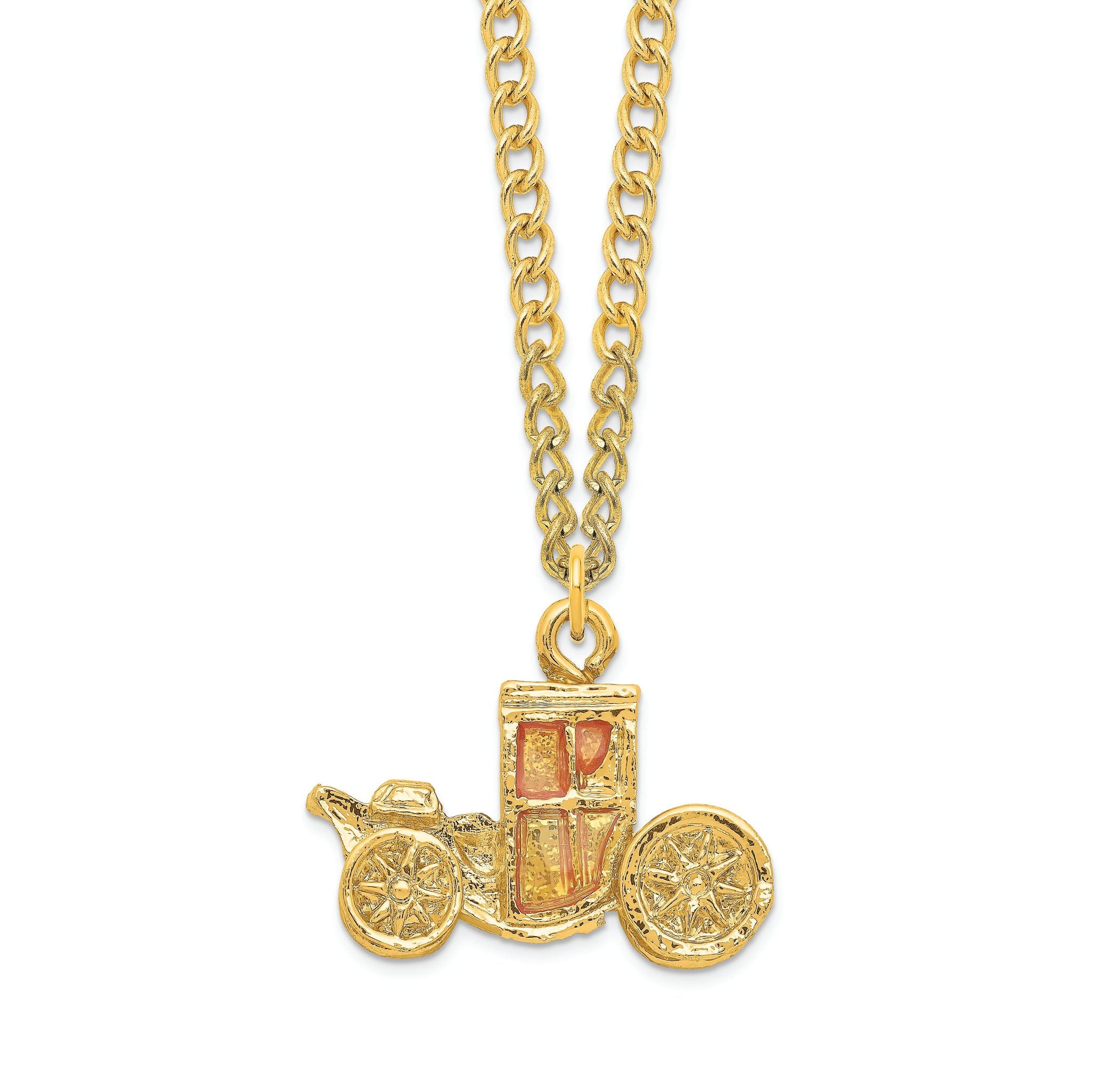 Luxury Giftware by Jere Pewter Bejeweled Crystals Gold-tone Enameled IMPERIAL Golden Carriage With Ring Pad Trinket Box with Matching 18 Inch Necklace Main image