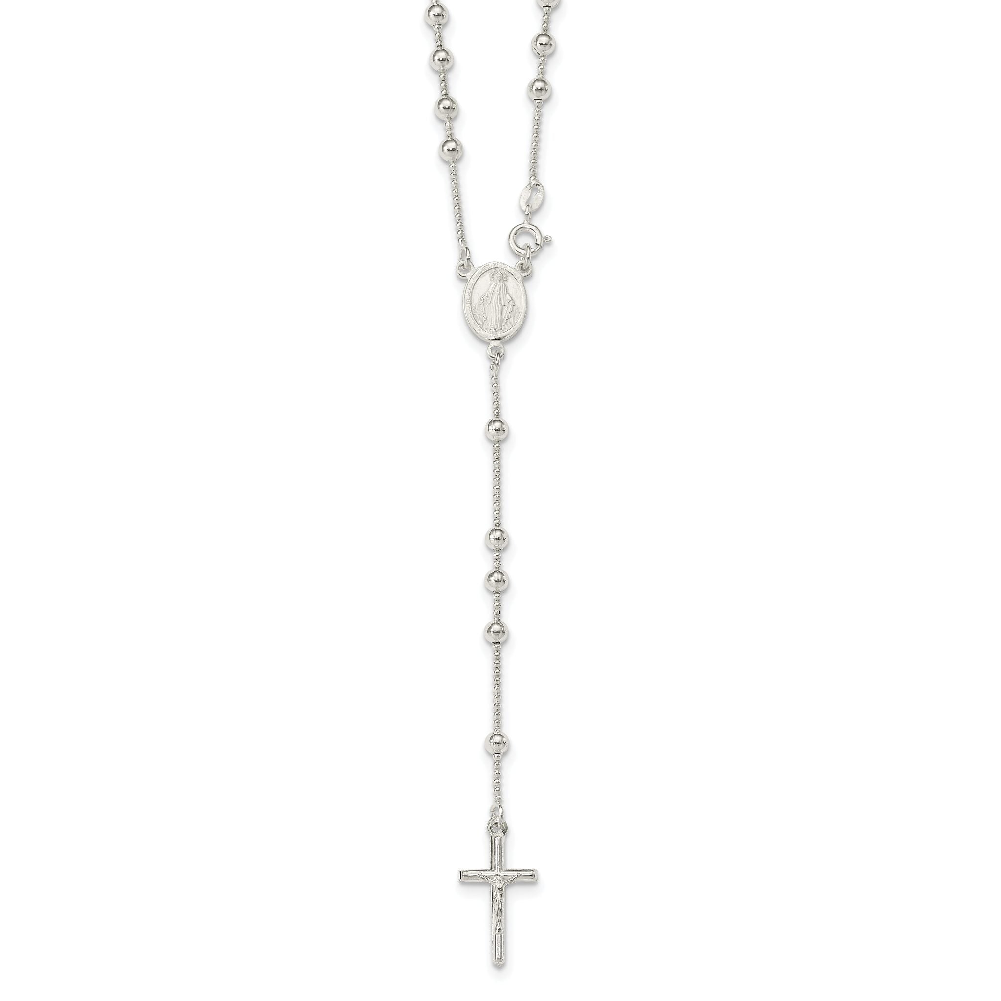 Sterling Silver Polished Bead Rosary 21 inch Necklace Main image