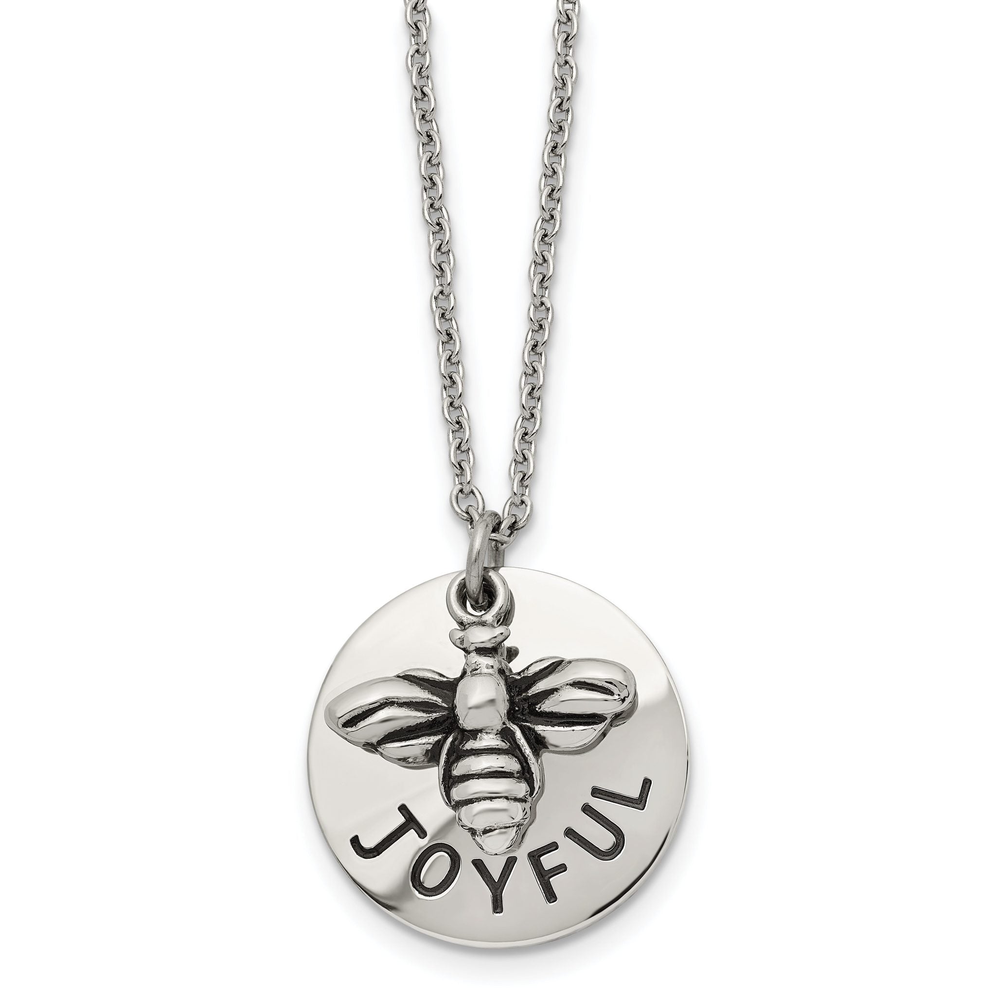 Chisel Stainless Steel Polished and Enameled JOYFUL Bumble Bee Pendant on a 22 inch Cable Chain Necklace Main image