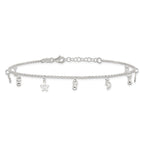 Sterling Silver Star and Moon 9 inch Plus 1 inch Extender - Total 10 inch Anklet