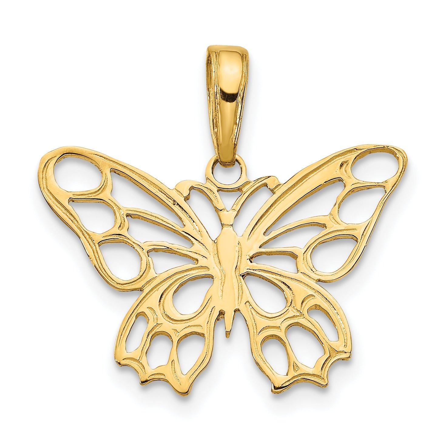 14K Gold Butterfly Cut-Out Pendant with Polished Finish  Elegant & Casted Design