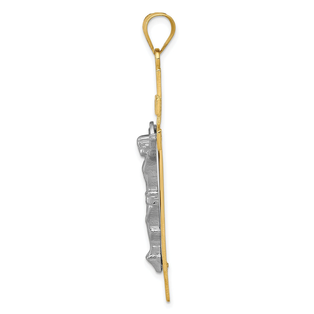 14K Two-Tone Gold INRI Crucifix Pendant with Polished Finish Elegant Design