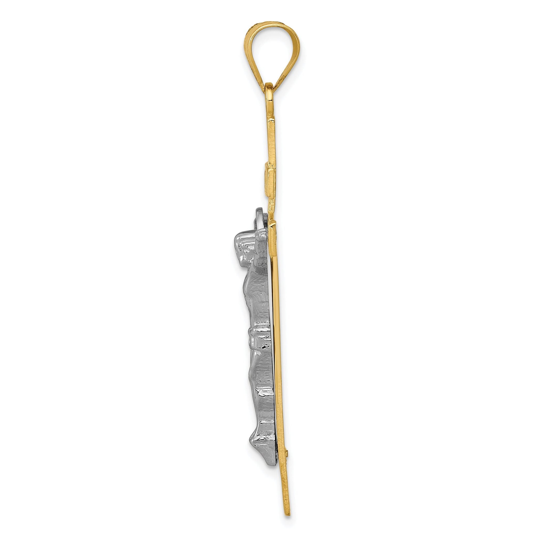 14K Two-Tone Gold INRI Crucifix Pendant with Polished Finish Elegant Design