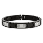 Stainless Steel Polished and Textured Starburst Design Black IP-plated Link Bracelet for Men