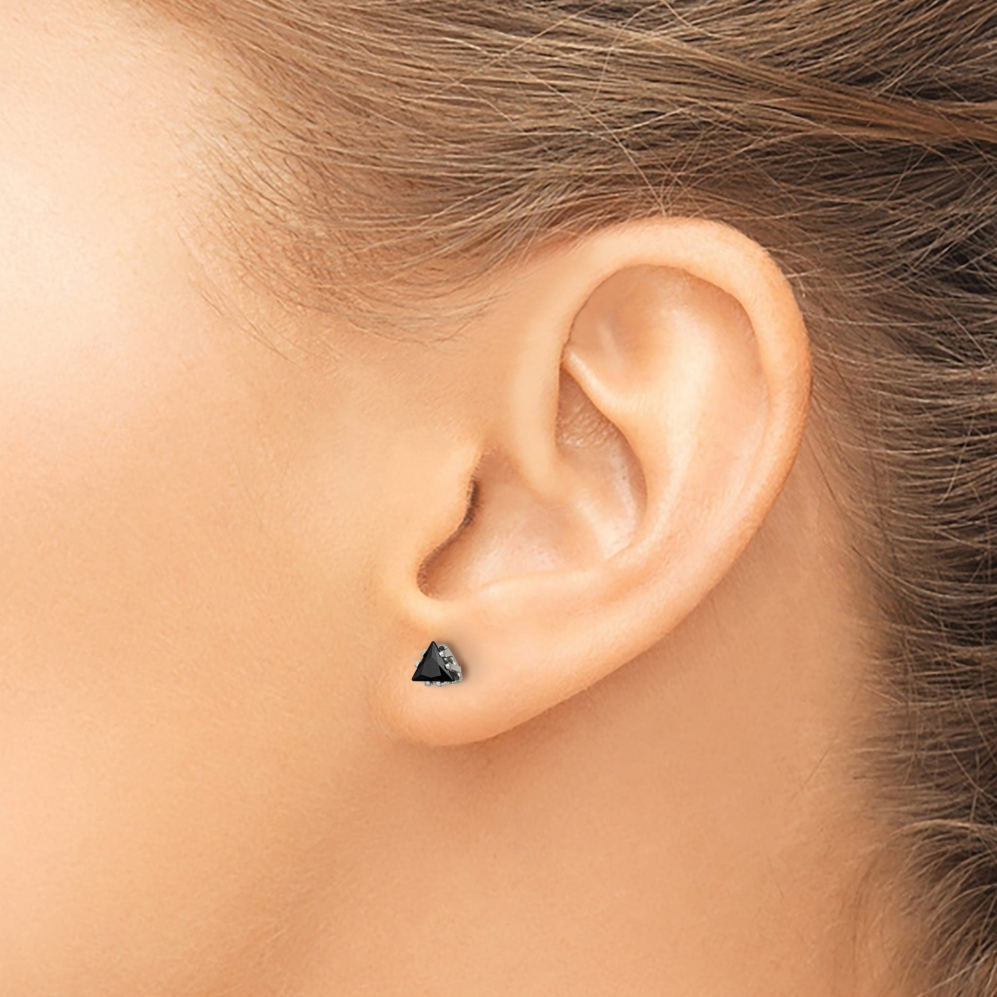 Stainless Steel Polished Black Cubic Zirconia Stud Earrings