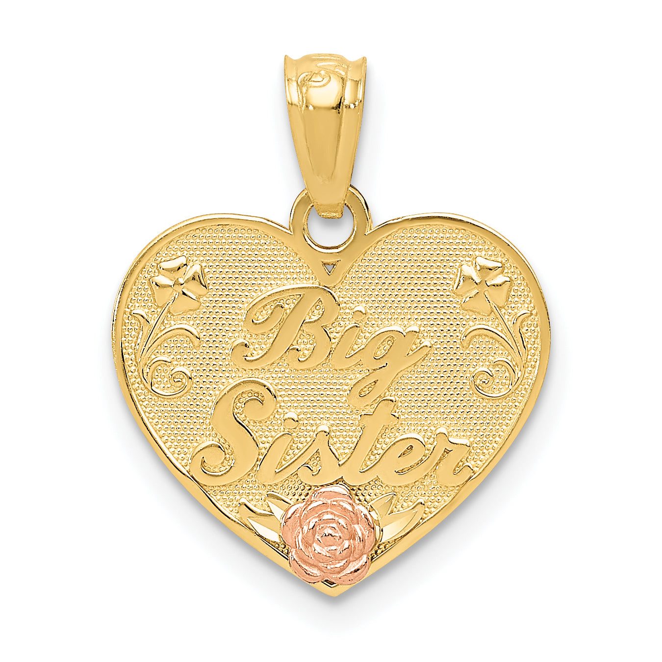 14K Two-Tone Gold Big Sister Heart Pendant  Solid Casted Design Main image