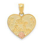 14K Two-Tone Gold Big Sister Heart Pendant  Solid Casted Design