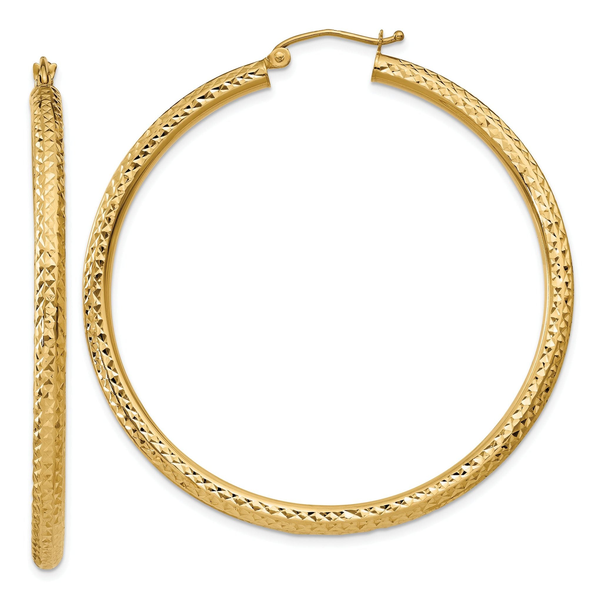 14k Diamond-cut 3mm Round Hoop Earrings Main image