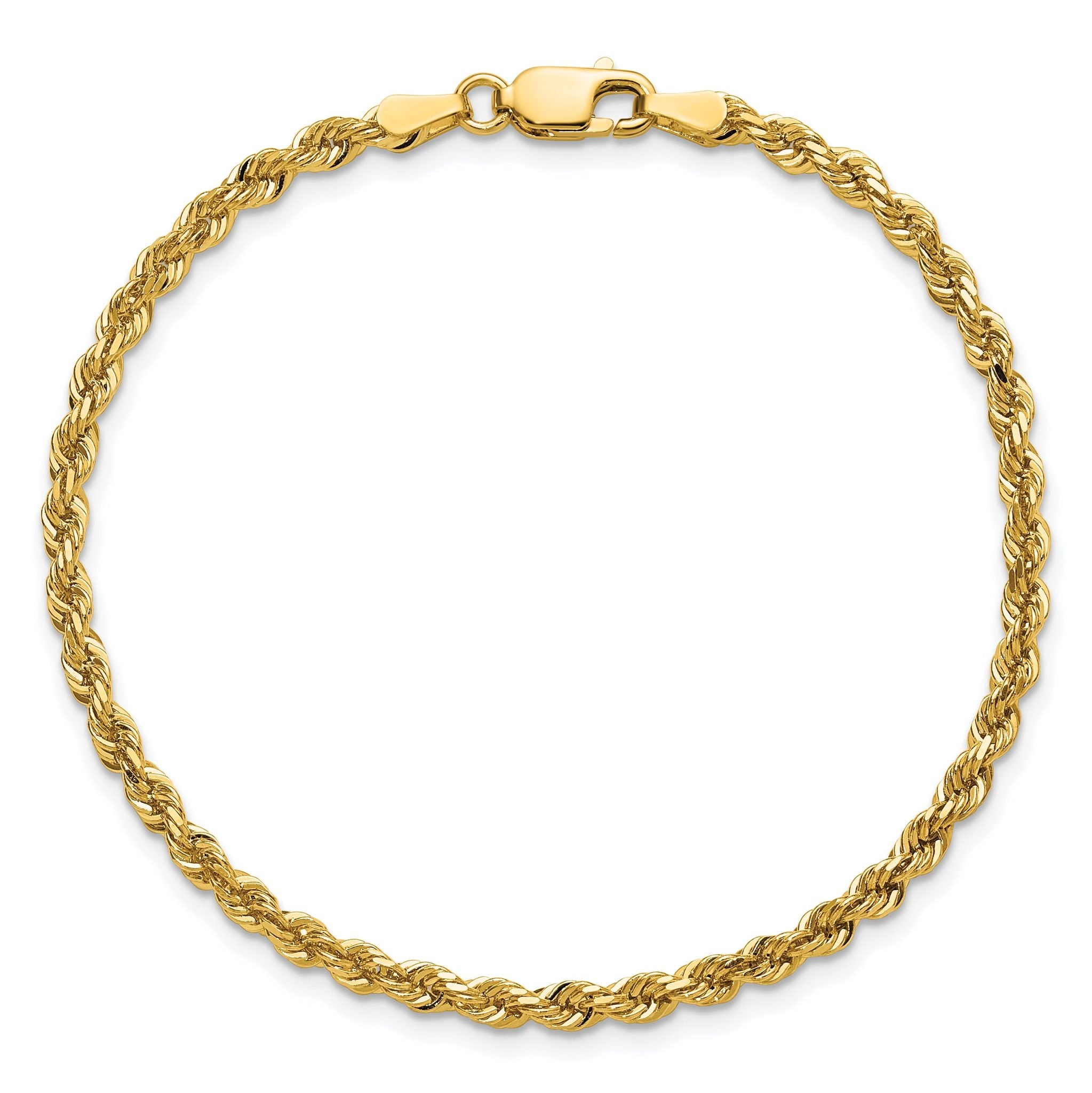 14K 7 inch 3mm Diamond-cut Rope with Lobster Clasp Chain