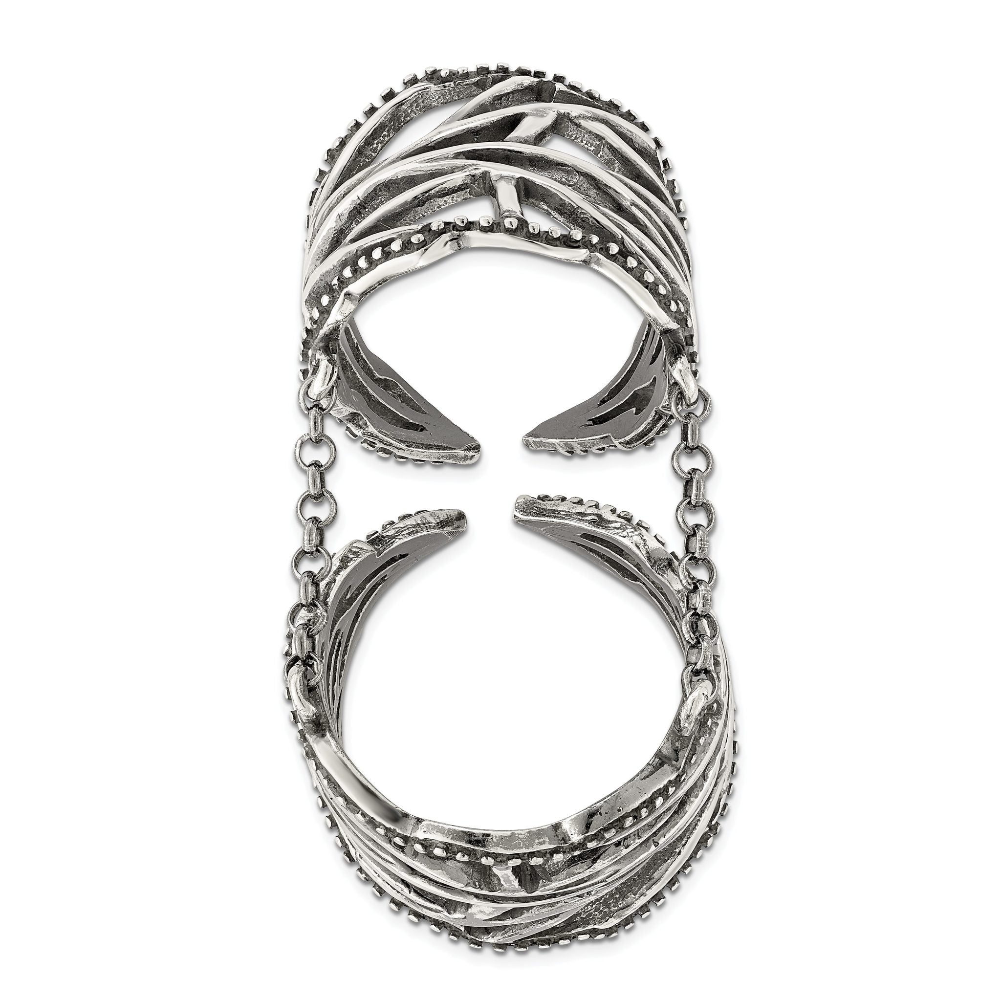 Sterling Silver Antiqued Polished Textured Full Finger Adjustable Ring Secondary image