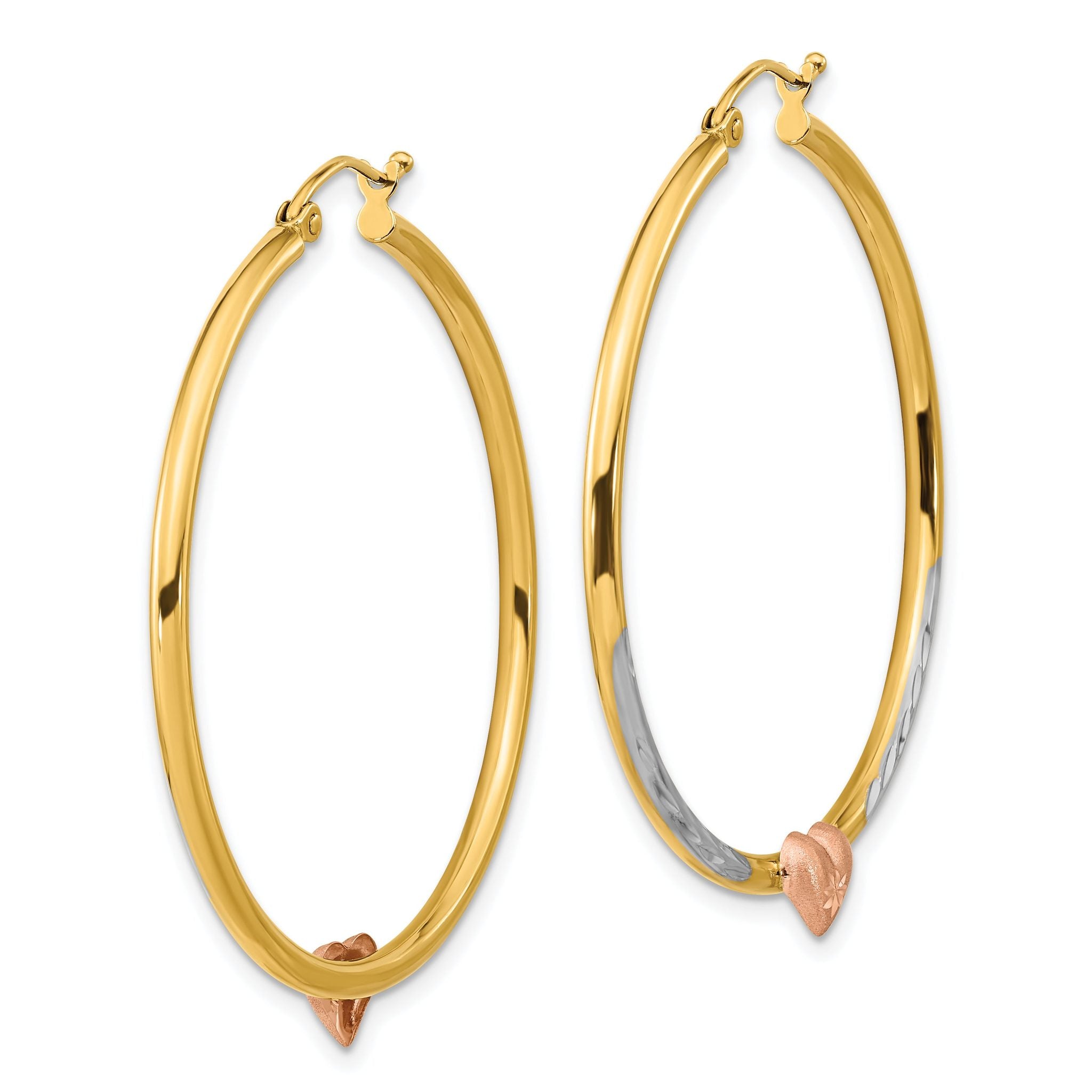 14k Two-tone with White Rhodium D/C Heart Hoop Earrings Secondary image
