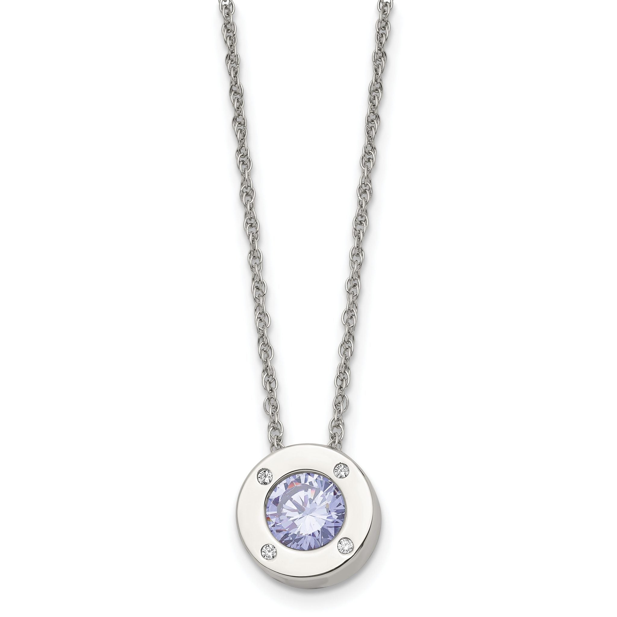 Chisel Stainless Steel Polished CZ June Birthstone Circle Pendant on a 20 inch Multi-Link Chain Necklace Main image