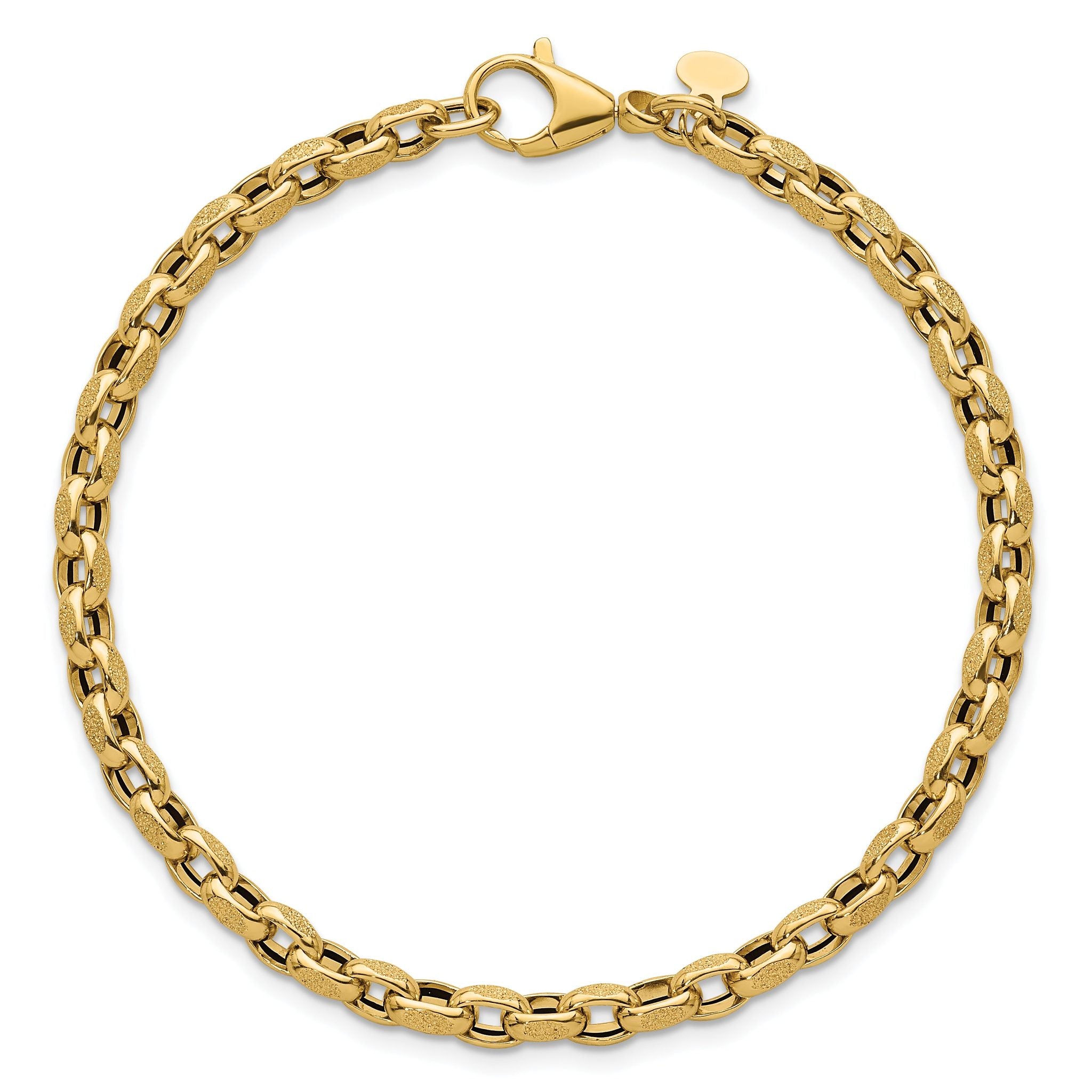 14k Polished 3.8mm Fancy Textured Rolo Link 7.75 inch Bracelet