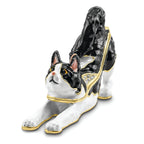 Luxury Giftware by Jere Pewter Bejeweled Crystals Gold-tone Enameled SLEEPY Stretching Black and White Cat Trinket Box with Matching 18 Inch Necklace