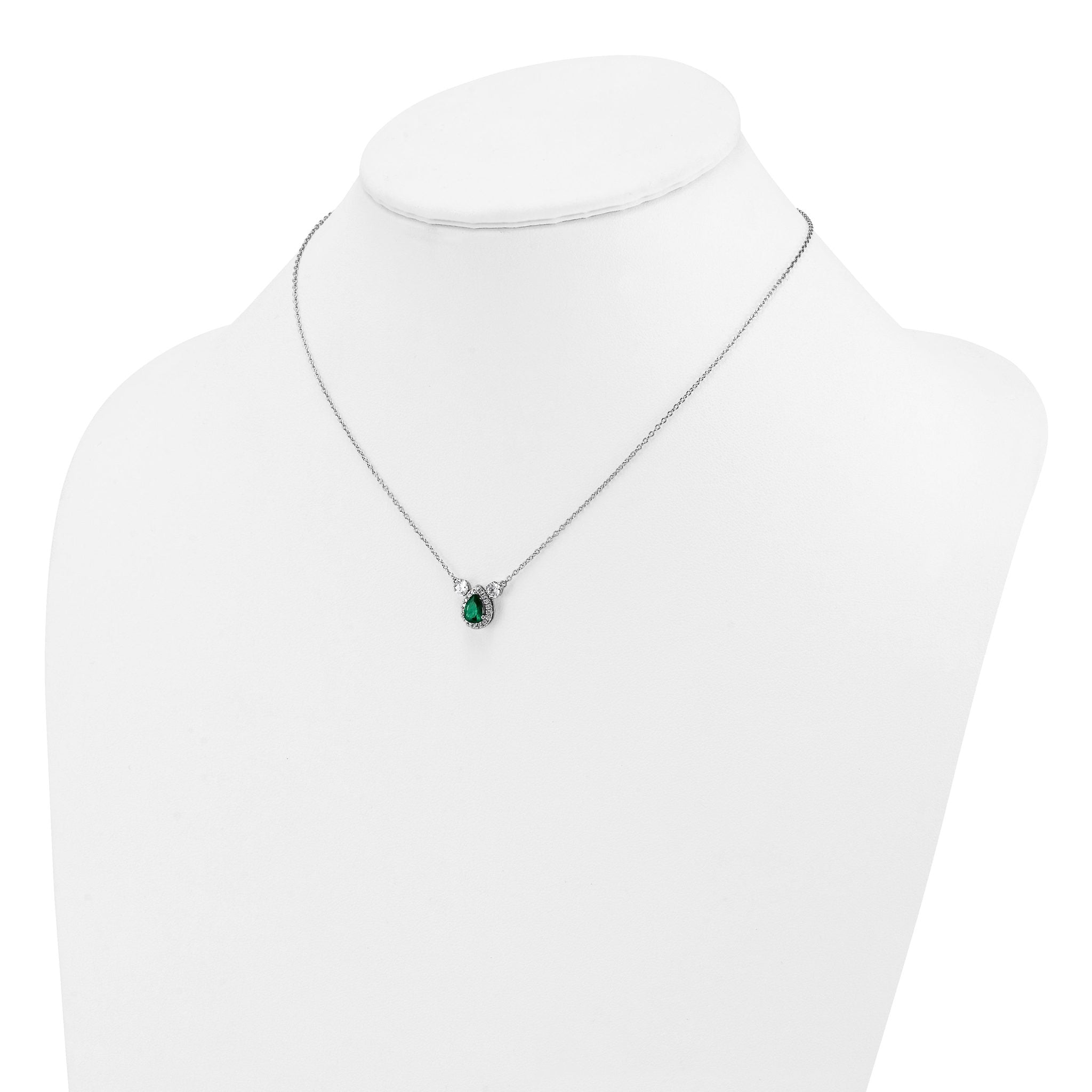 14k White Gold 1/2 carat Lab Grown Diamond VS/SI+ G+ and Created Emerald Complete Three Stone 16 inch Necklace