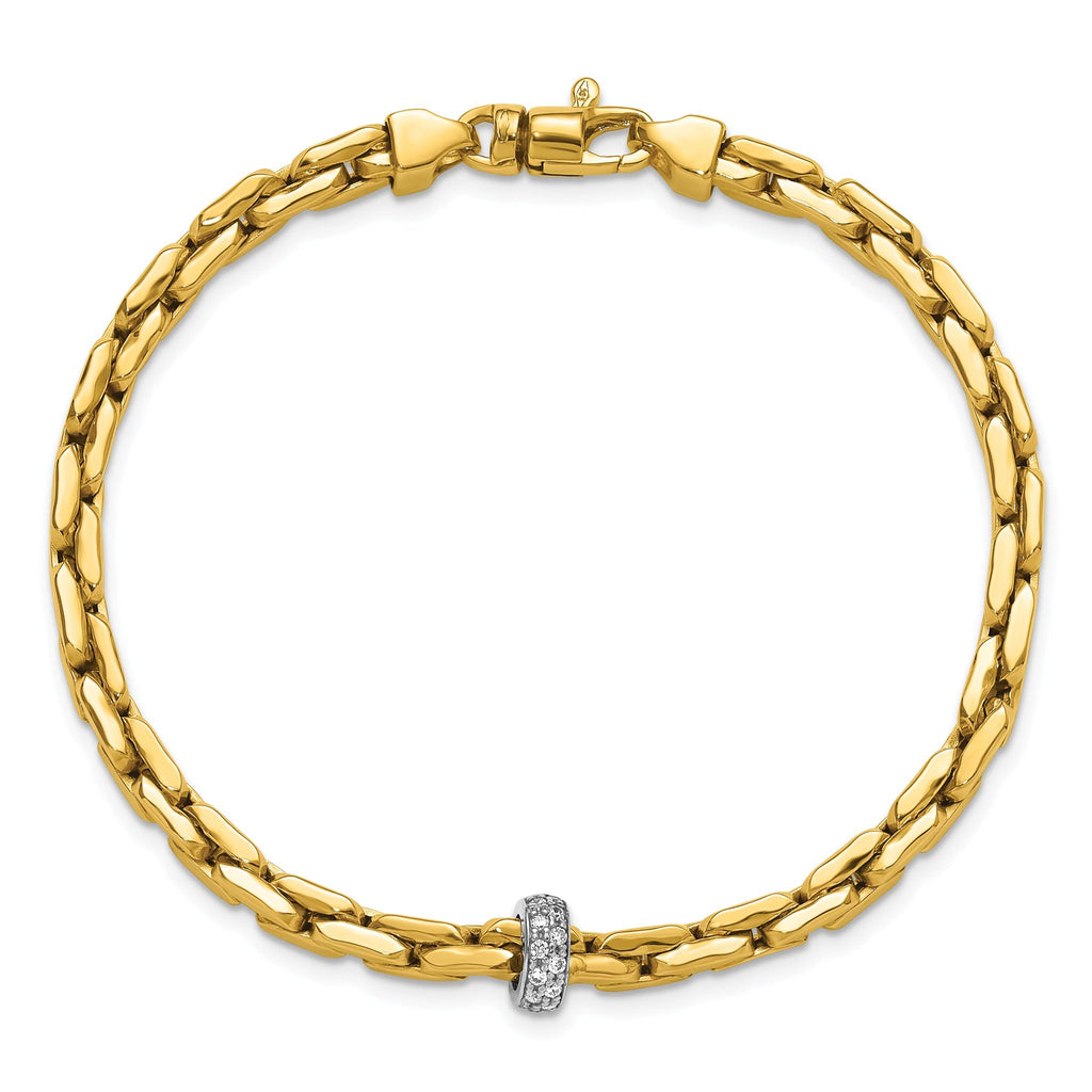 14K Two-tone Polished Fancy Link with CZ Bead 7.5 inch Bracelet