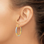 14k with Rhodium Diamond Cut 3mm Hoop Earrings