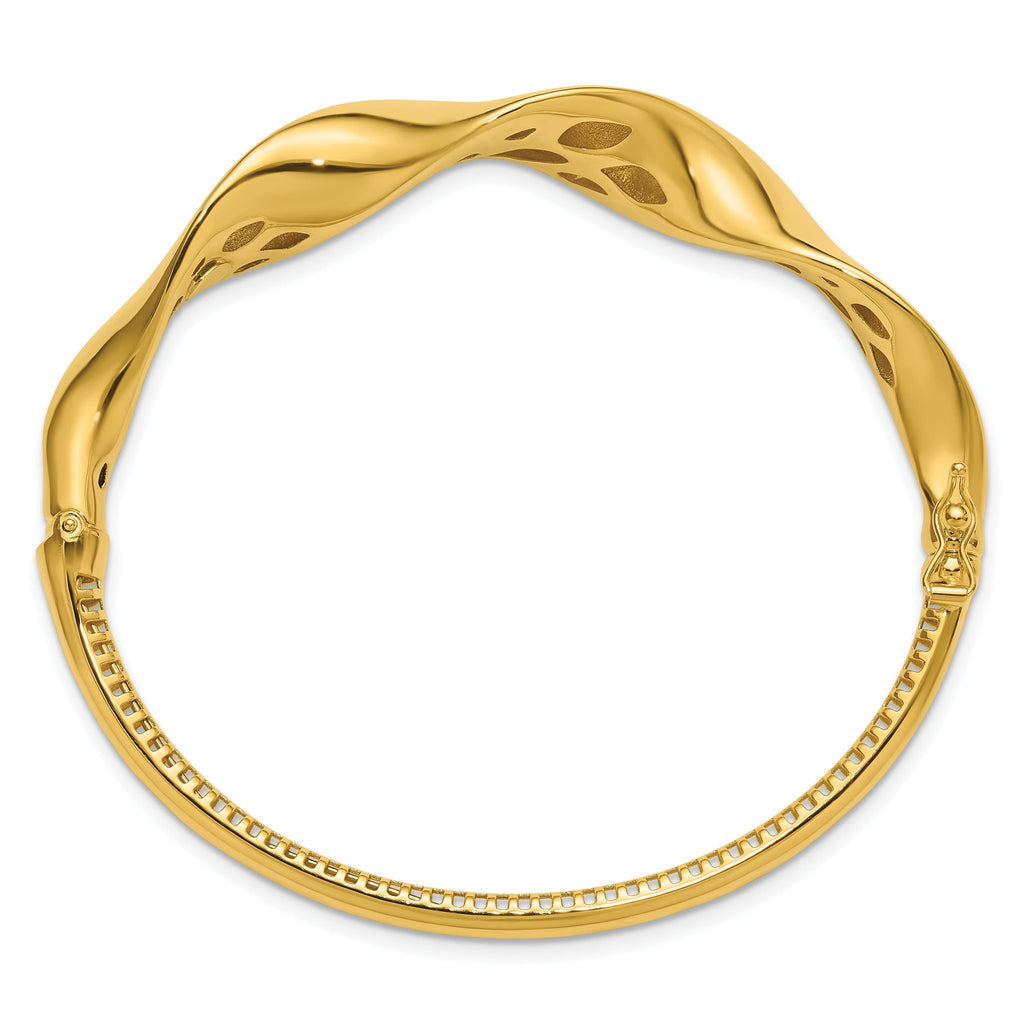 14K Polished Wavy Hinged Bangle