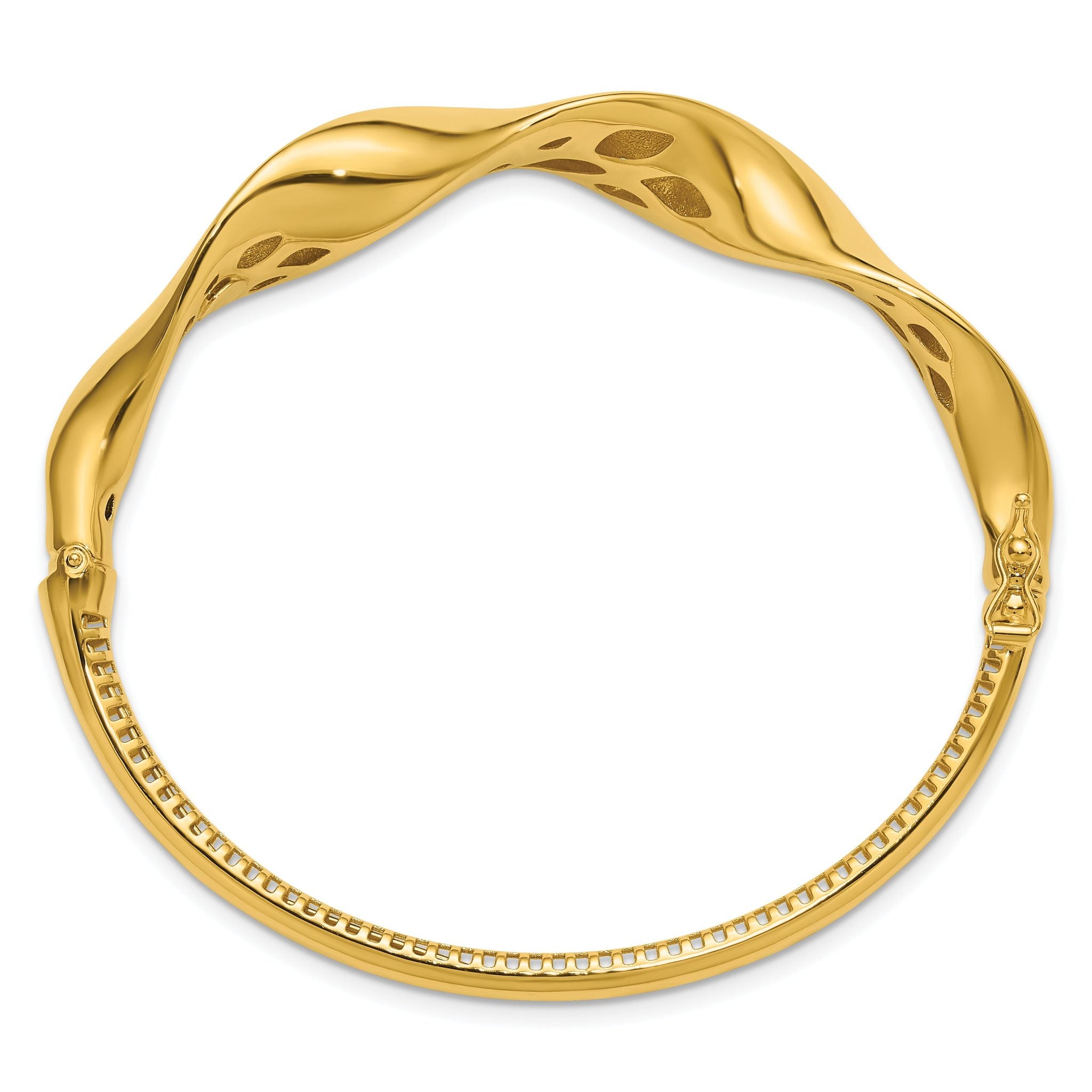 14K Polished Wavy Hinged Bangle