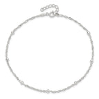 Sterling Silver Bead 7-Station 9 inch Plus 1 inch Extender - Total 10 inch Anklet