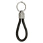 Chisel Damascus Steel Brushed and Textured Black Leather Key Ring