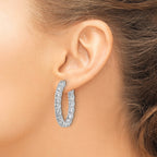 Sterling Shimmer Sterling Silver Rhodium-plated  4.25mm CZ 32 Stone Oval In and Out Hinged Hoop Earrings