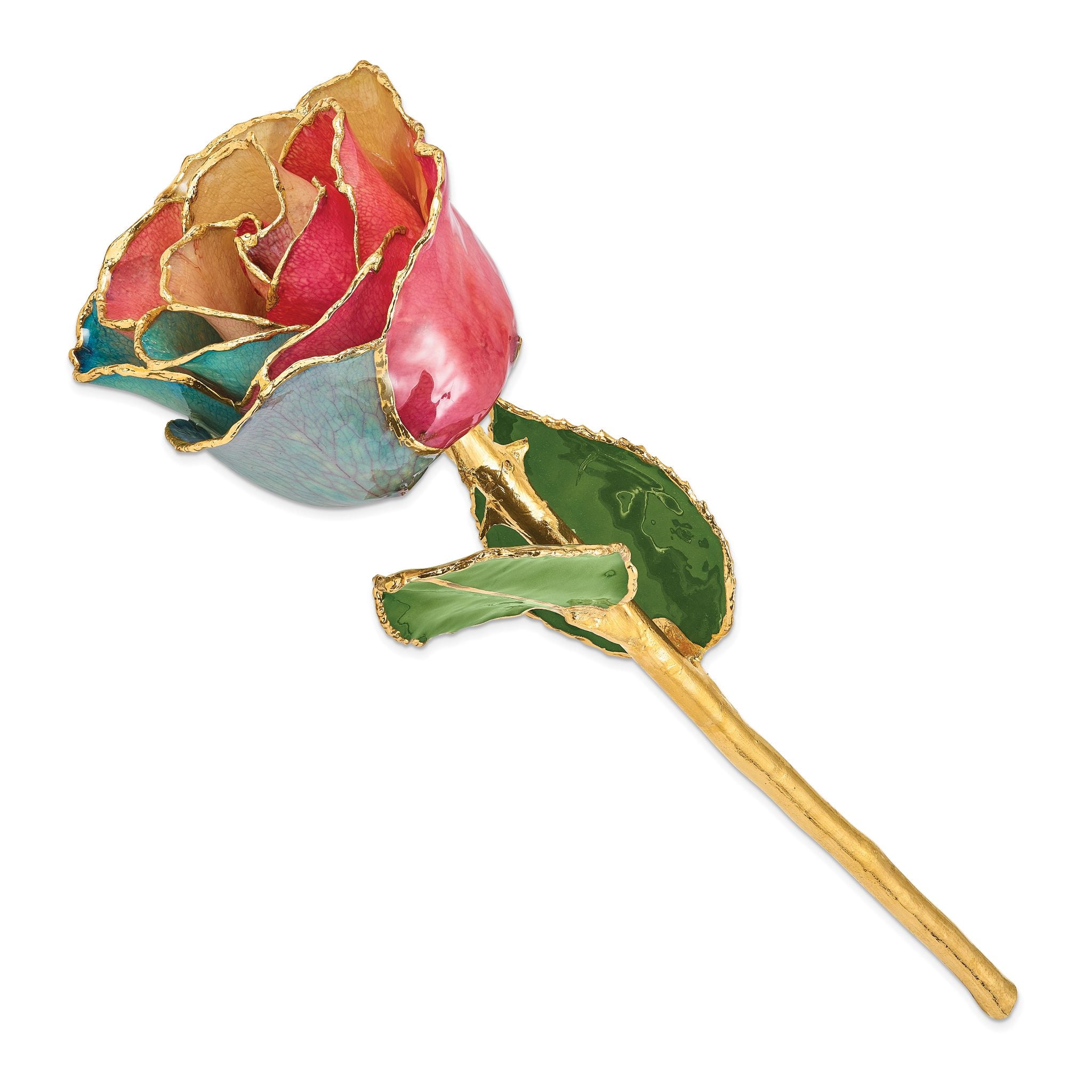 Lacquer Dipped Gold Trimmed Tri-color Real Rose Secondary image