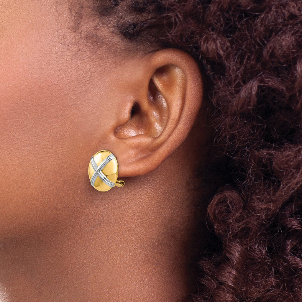 14k Polished & Rhodium X Omega Back Post Earrings