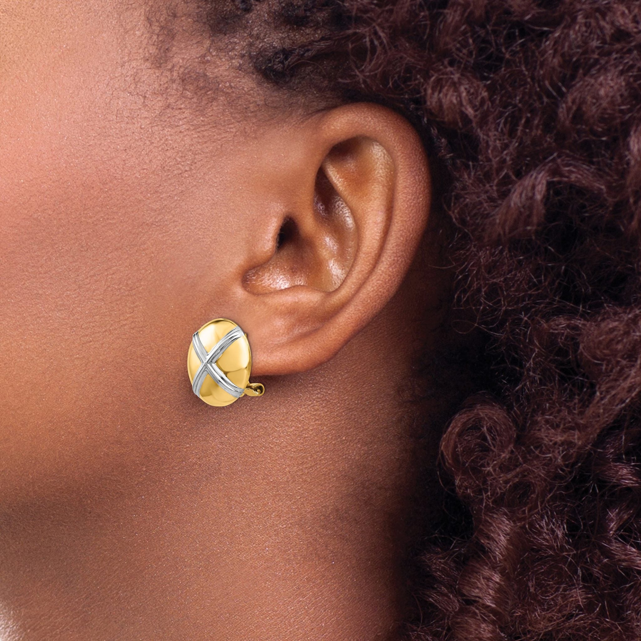 14k Polished & Rhodium X Omega Back Post Earrings
