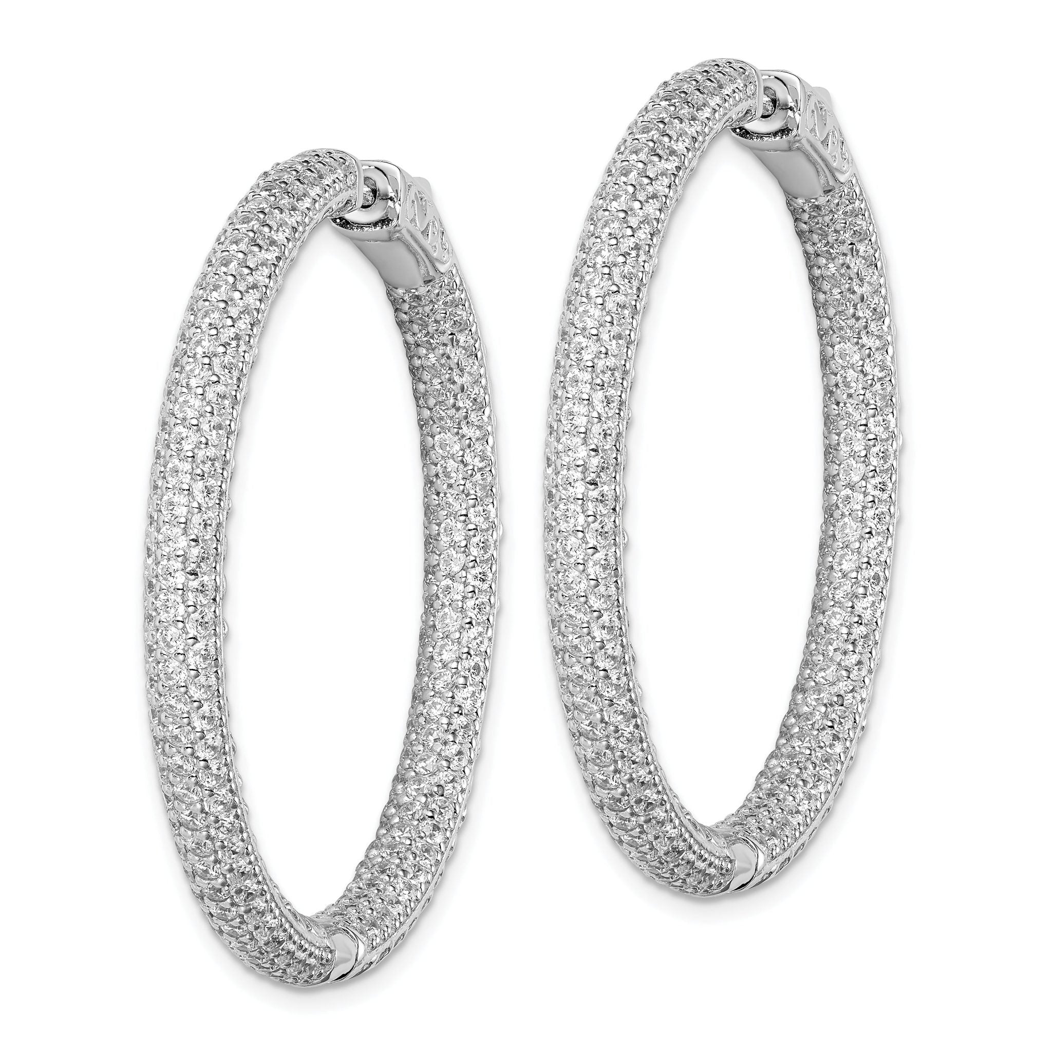 Sterling Shimmer Sterling Silver Rhodium-plated 380 Stone PavÃÆÃÂ¢ÃÂ¢Ã¢â¬Å¡ÃÂ¬Ãâ¦ÃÂ¡ 1.5mm CZ In and Out Round Hinged Hoop Earrings Secondary image