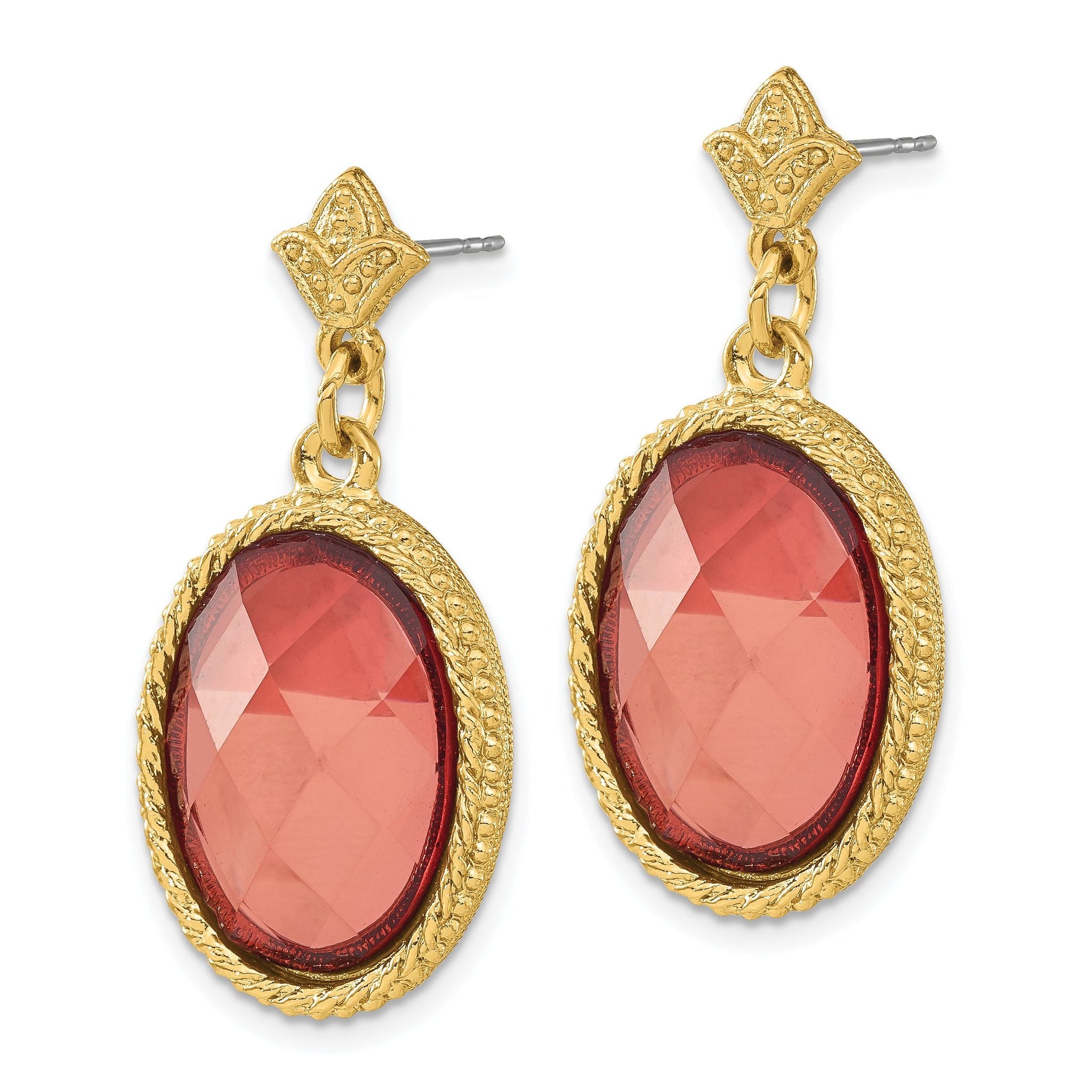 1928 Gold-tone Pink Acrylic Dangle Post Earrings Secondary image