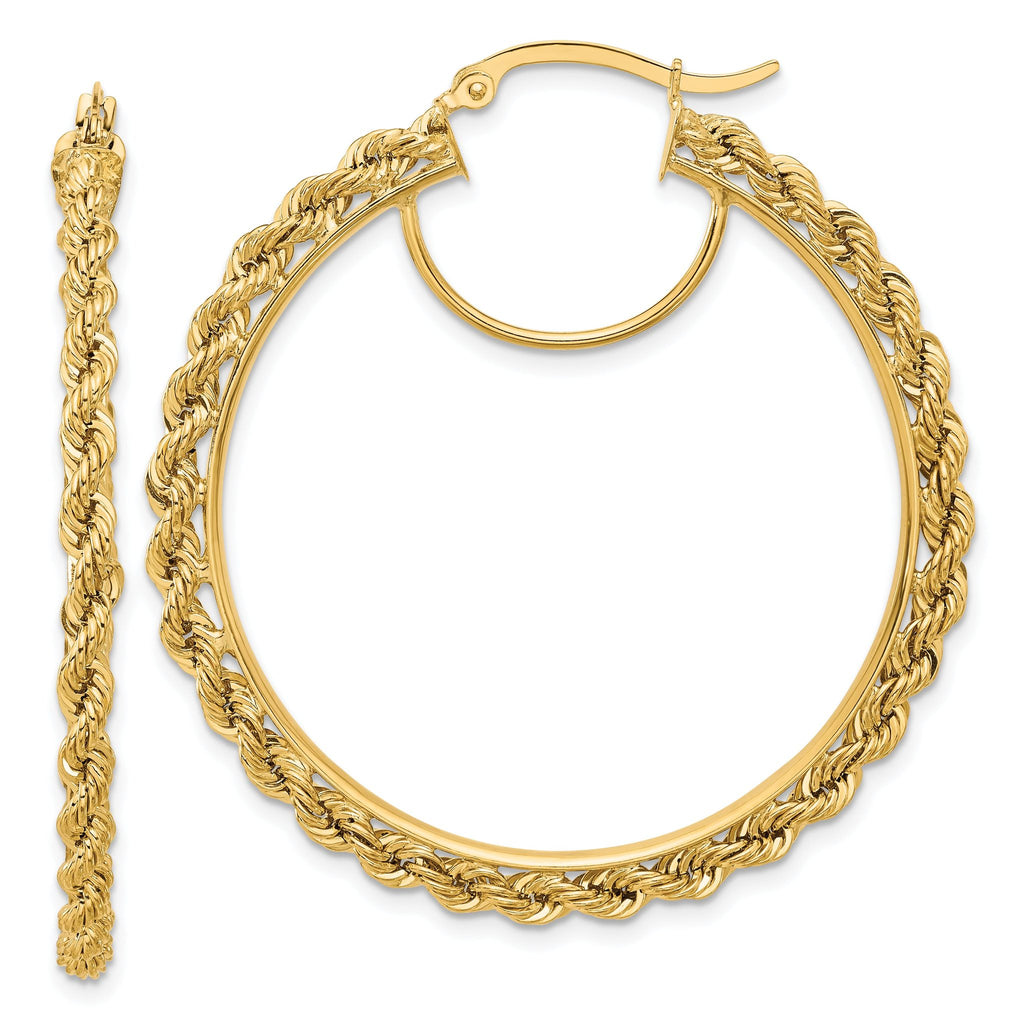 14k Polished and D/C Rope 2.95mm Hoop Earrings
