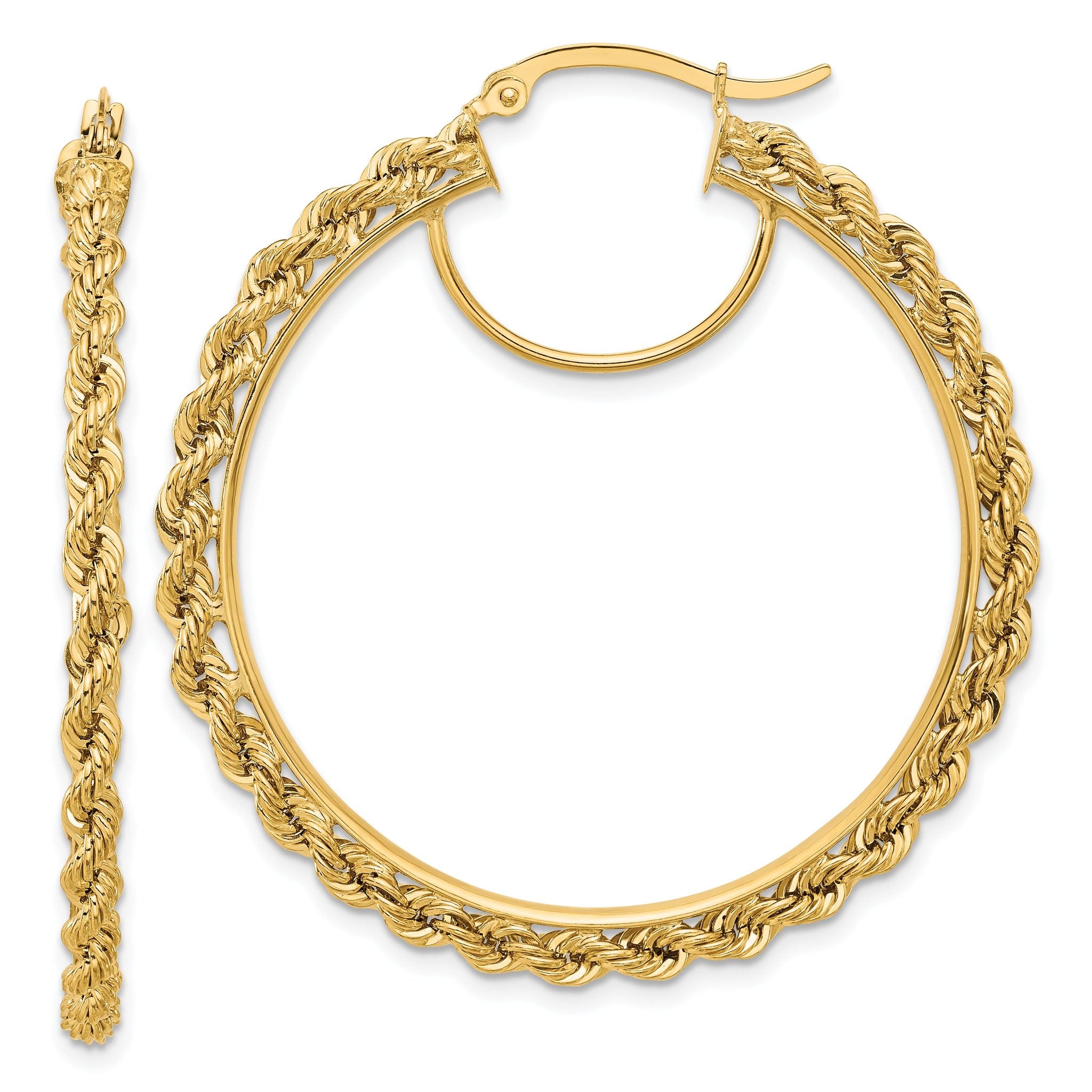 14k Polished and D/C Rope 2.95mm Hoop Earrings