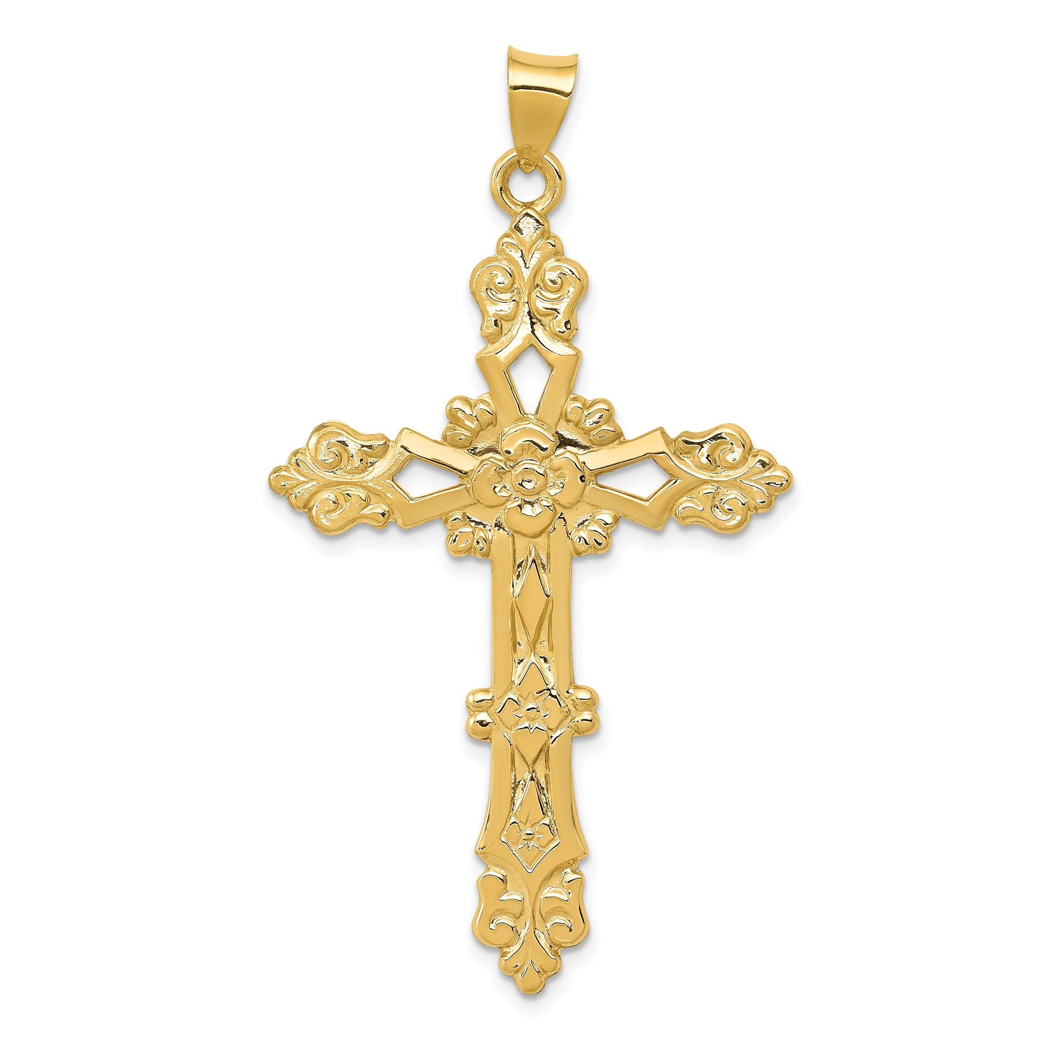 14K Polished Fleur de Lis Cross Pendant Main image