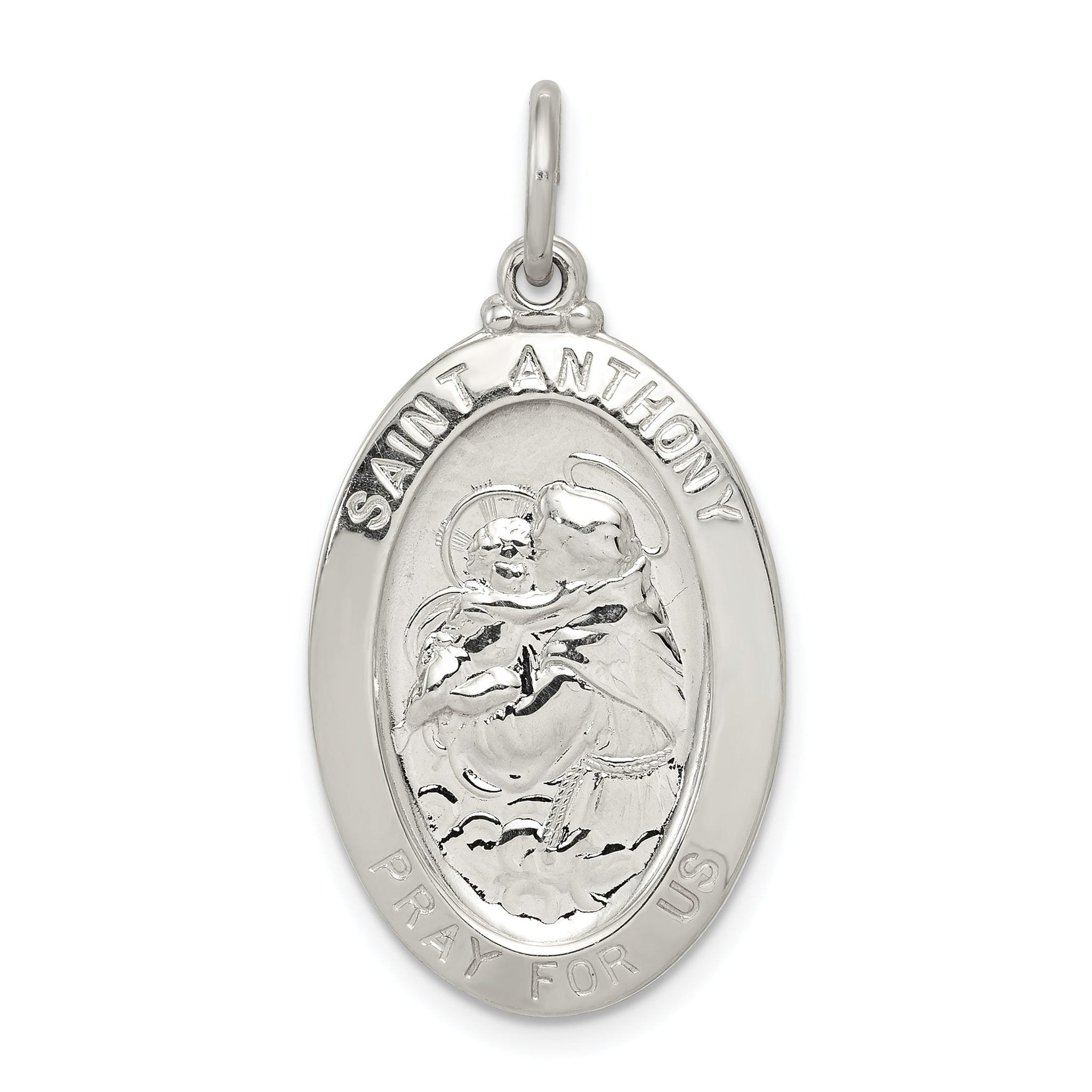 Sophia Jewelers Sterling Silver Saint Anthony Pendant with Polished Palladium Finish