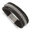 Stainless Steel Polished Multi Strand Black Leather Bracelet for Men