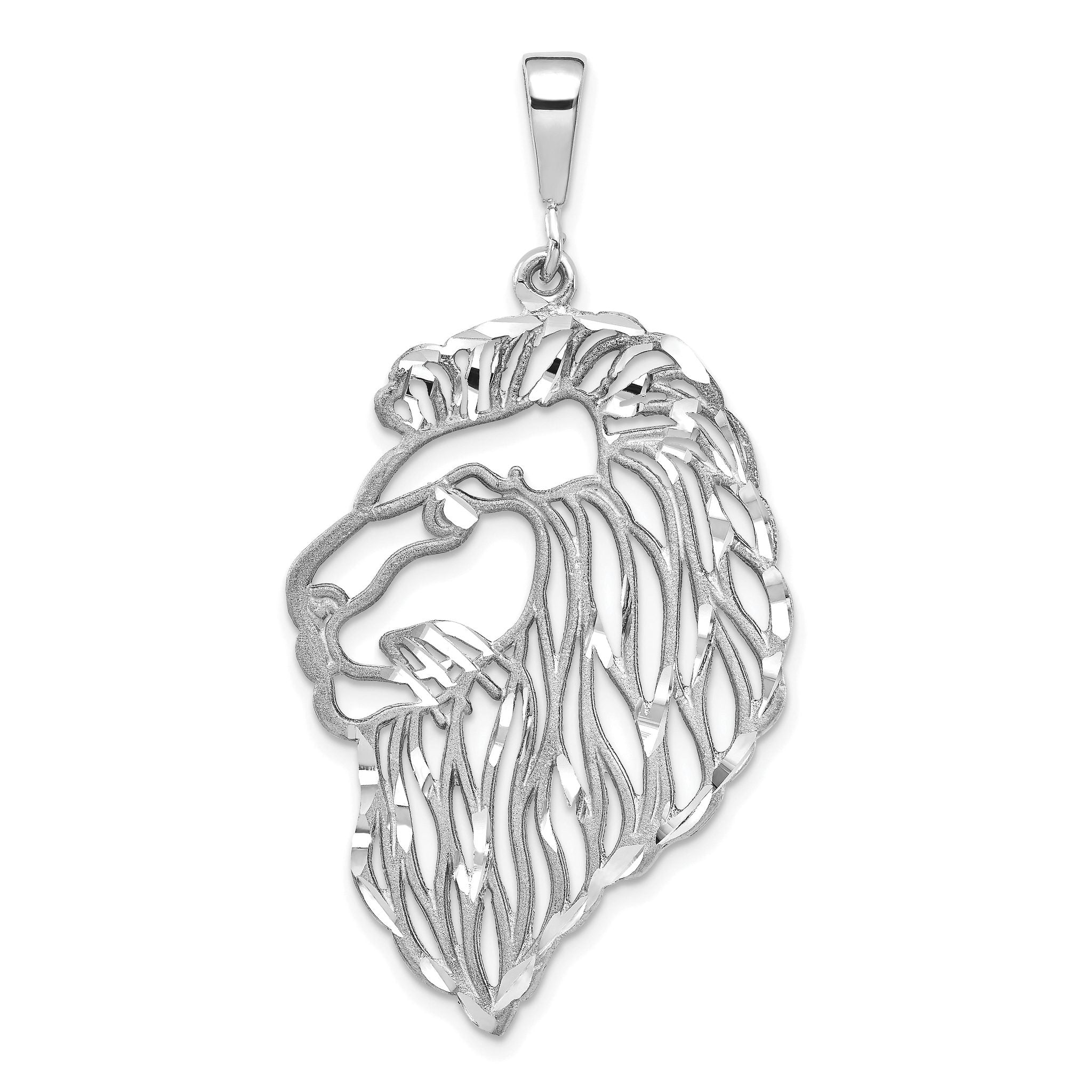 10k White Gold Solid Diamond-cut Lions Head Charm Main image