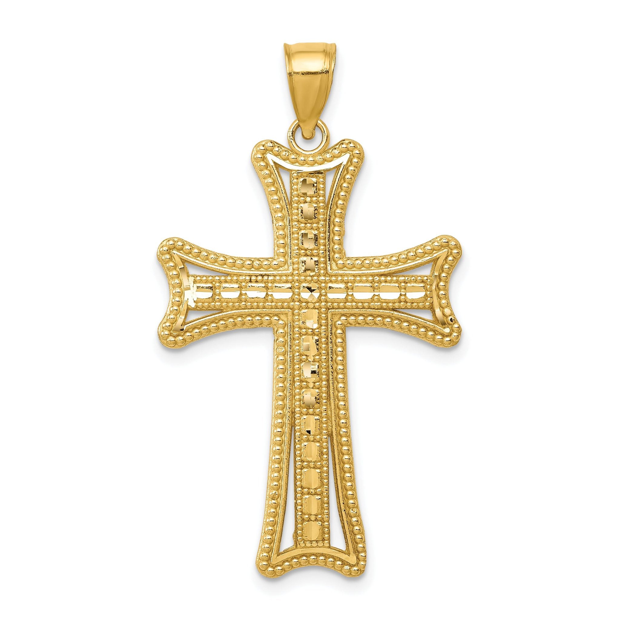 14K Gold Diamond-Cut Cross Pendant with Solid Cast Design